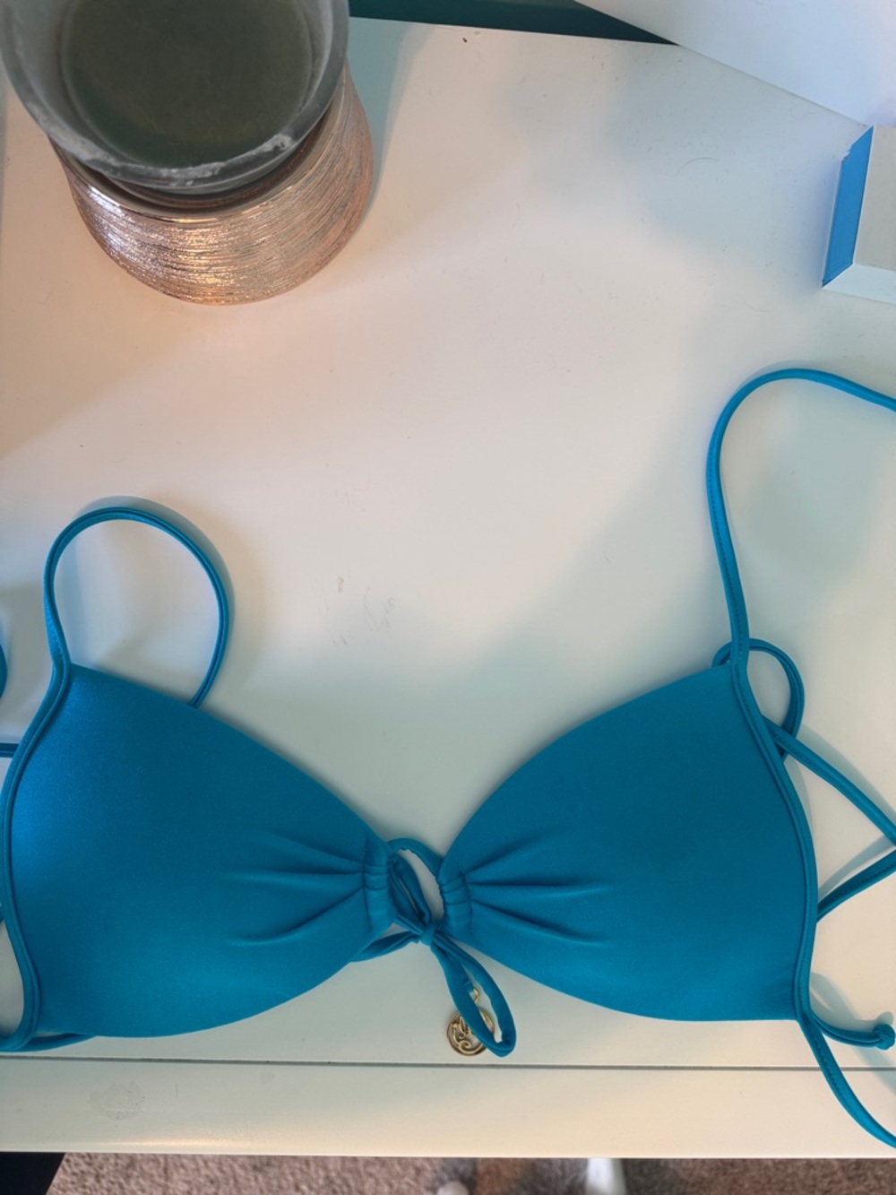 Luli Fama Teal Tie-Front Bikini Top